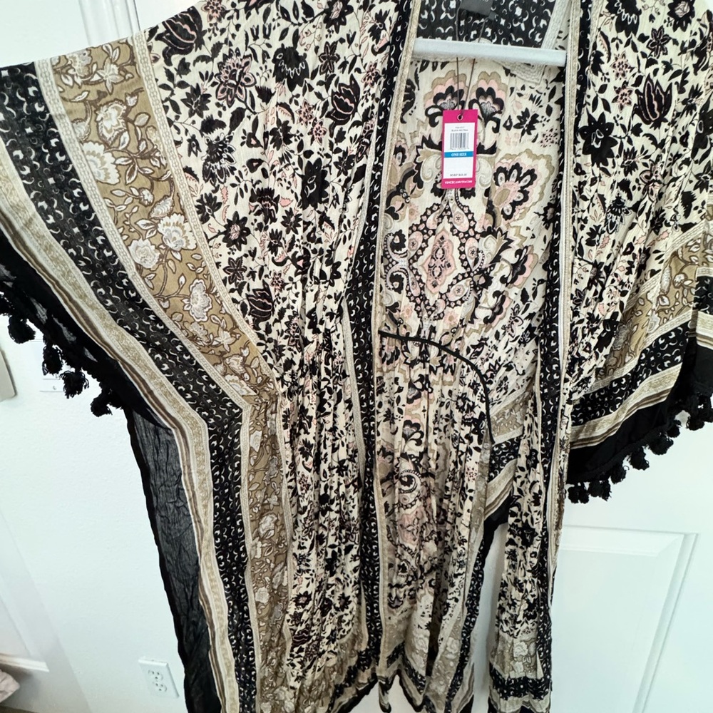 Floral Kimono with Tassel Trim